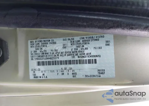 2004 Ford E-250 Commercial/Recreational z USA, uszkodzony, nr VIN 1FTNS24WX4HA92137